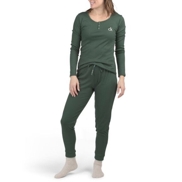 CALVIN KLEIN Kelly Green 2pc Hastag Top And Pants Pajama Set - Picture 1 of 2